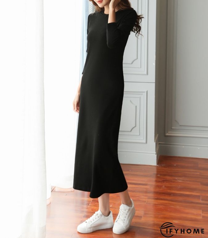 Casual Plain Crew Neck Loose Long sleeve Dress | IFYHOME