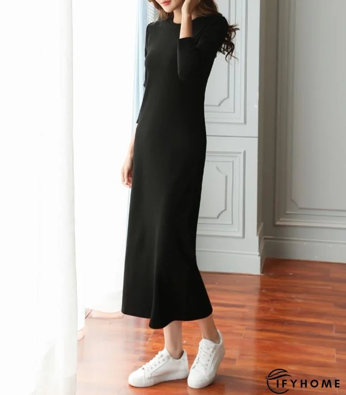 Casual Plain Crew Neck Loose Long sleeve Dress | IFYHOME