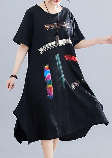VCSHOES o neck pockets Cotton clothes Women black print Dresses summer