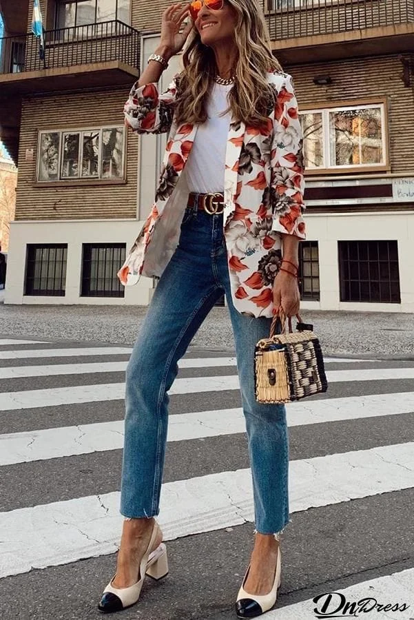 Floral Lapel Casual Blazer