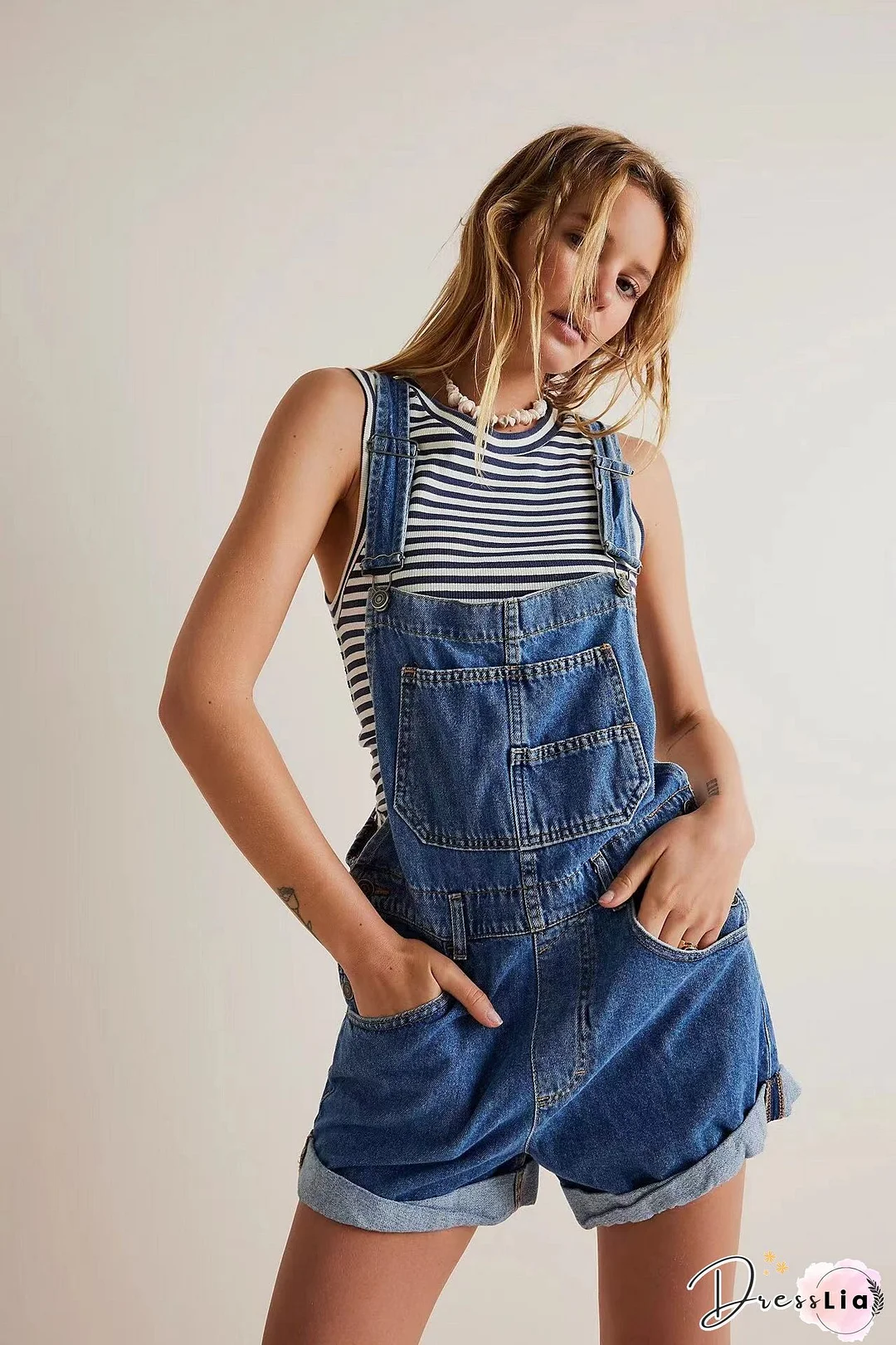 Jumpsuits Washed Pockets Shredded Straight Denim Jumpsuit for Women