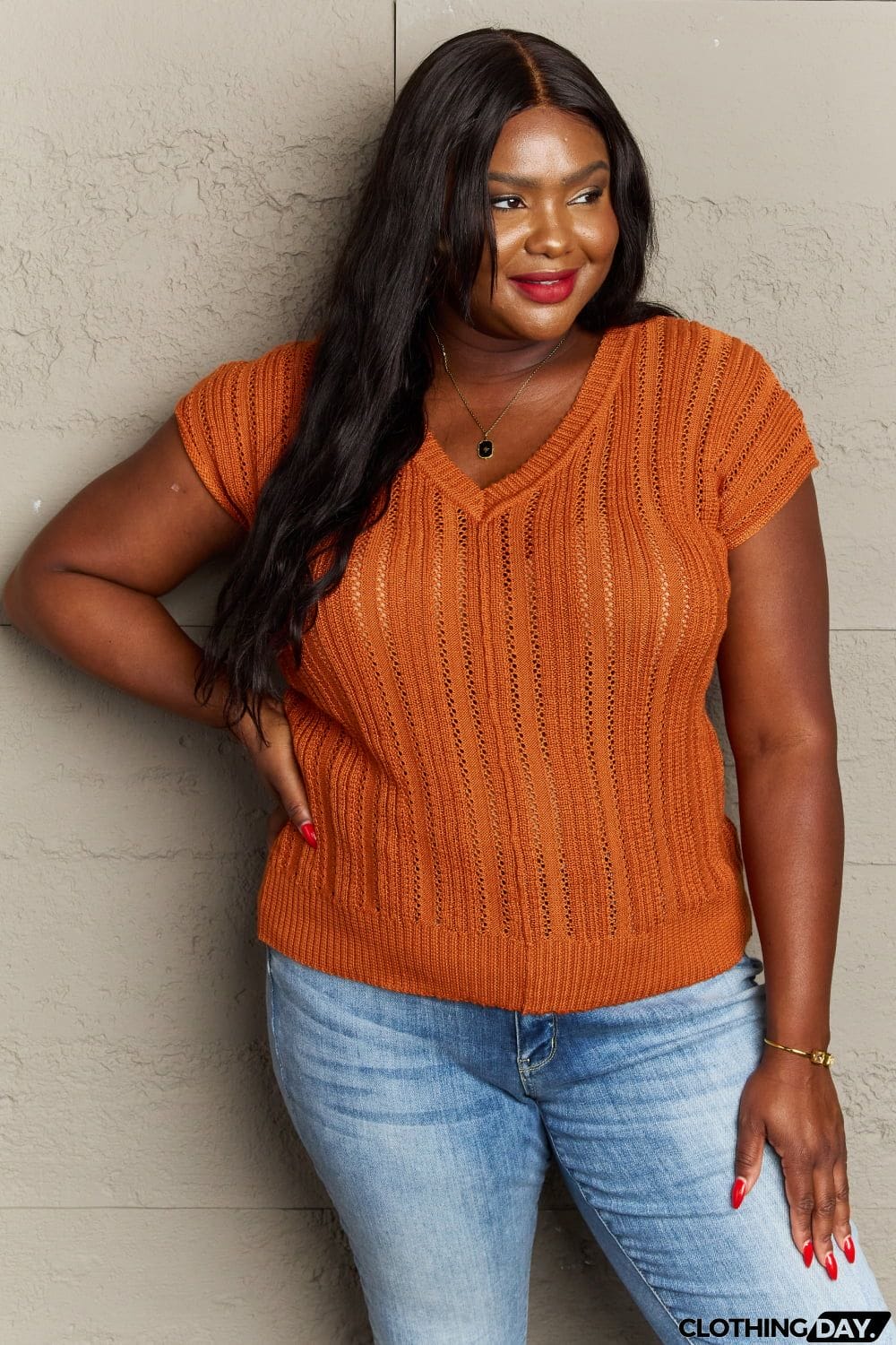 Sew In Love Full Size Preppy Casual Knit Sweater Vest