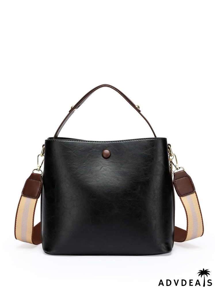 Chain Decor Snap Button Bucket Bag