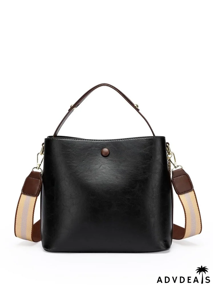 Chain Decor Snap Button Bucket Bag