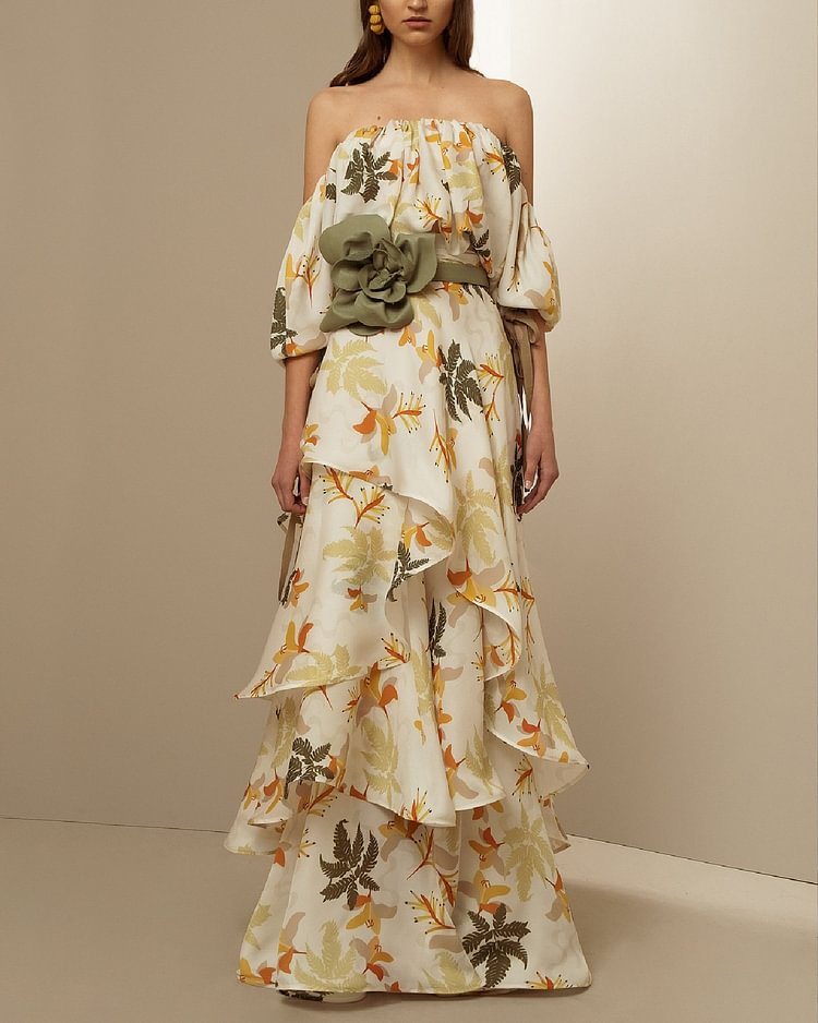 Elegant Printed One Shoulder Dress