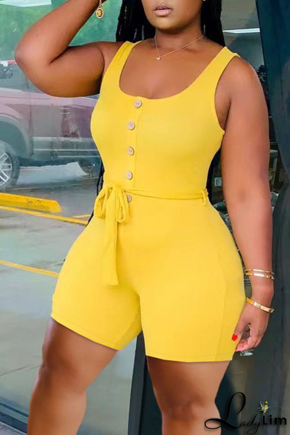 Orange Casual Solid Bandage Split Joint U Neck Straight Jumpsuits