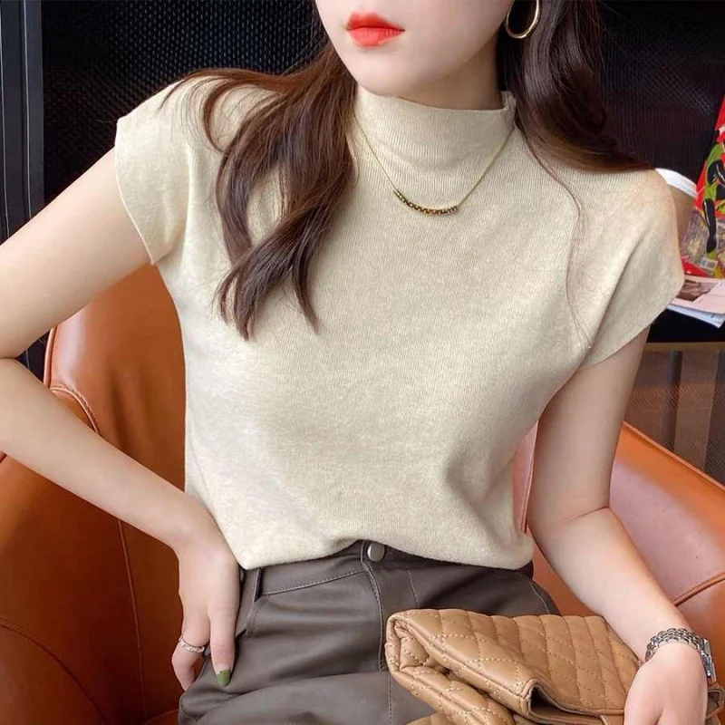 Uveng Uveng Collar Bottomed Shirt Women With A New Short-Sleeved Knitted Shirt Slim 2025 Spring And Autumn Thin Vest Short Top