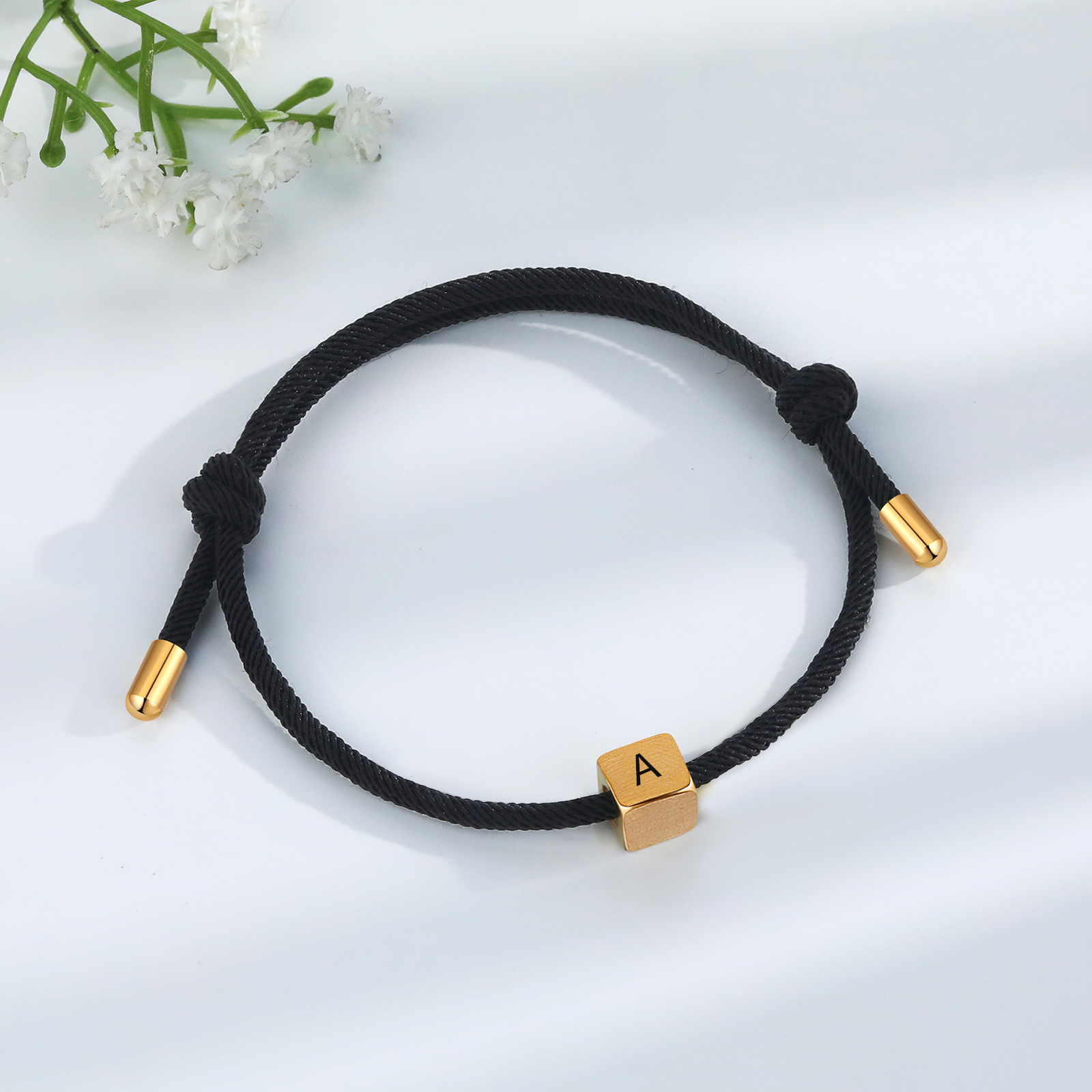 Black Couple's Bracelet Custom Letter Engraved Beads Stainless Steel Bracelet Personalised Gift for Him/Her-Jessemade AU