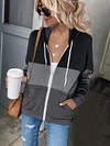 Color Block Hoodie Zipper Lace Hooded Womens Sweatshirt