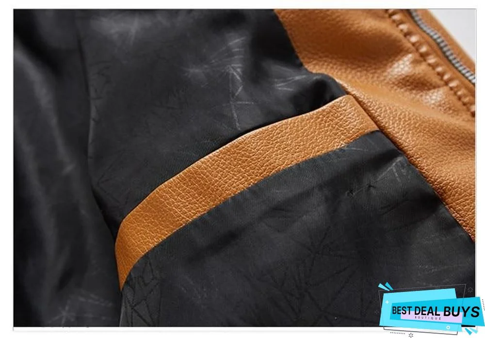 Mens Leather Jacket Fashion Vintage Leather Plus Size Stand Collar Coat