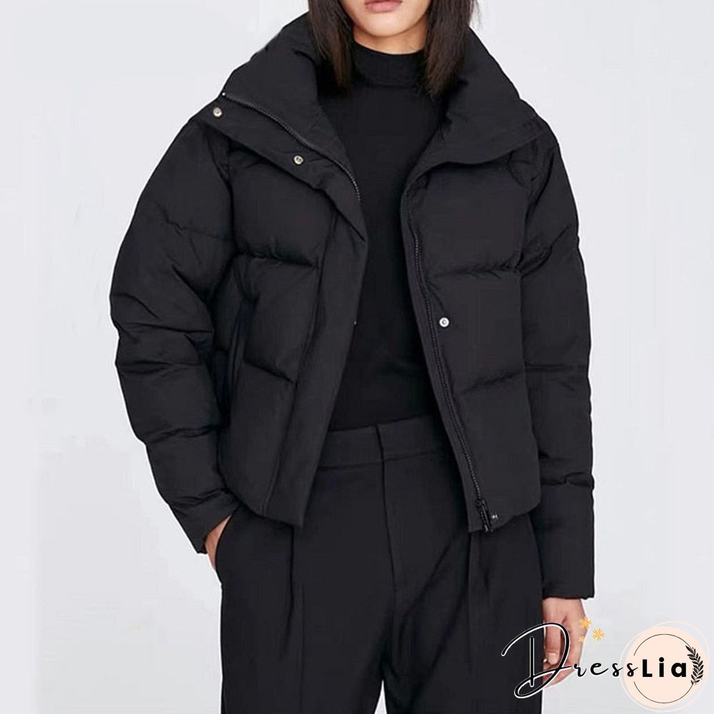 New Autumn Winter Woman Warm Thick Parka Coat Casual Loose Long Sleeves Jacket Chic Khaki Zipper Female Outwear