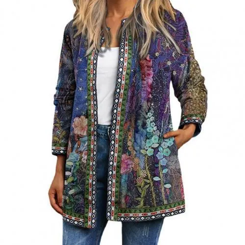 Autumn Women Jackets Female Cardigan Loose Streetwear Women Coat Ethnic Pocket Vintage Anti-shrinking Women Coat Loose Outerwear