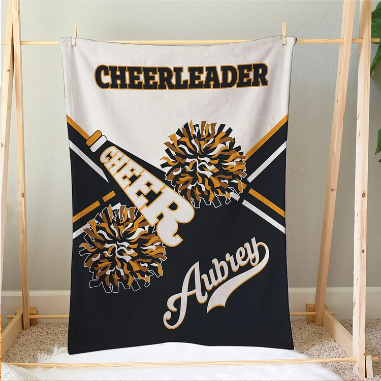 Personalized Cheerleading Blanket, Cheer Pom Poms Soft Cozy Blankets | BKKid327