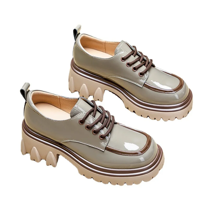 Yyvonne Small Leather Shoes Female English Wind 2025 New Autumn Color Fashion Coarse Heel Thick-Bottomed High-Le-Fulford Shoes