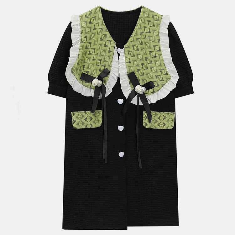 Vintage Doll Collar Colorblock A-line Dress - Modakawa modakawa