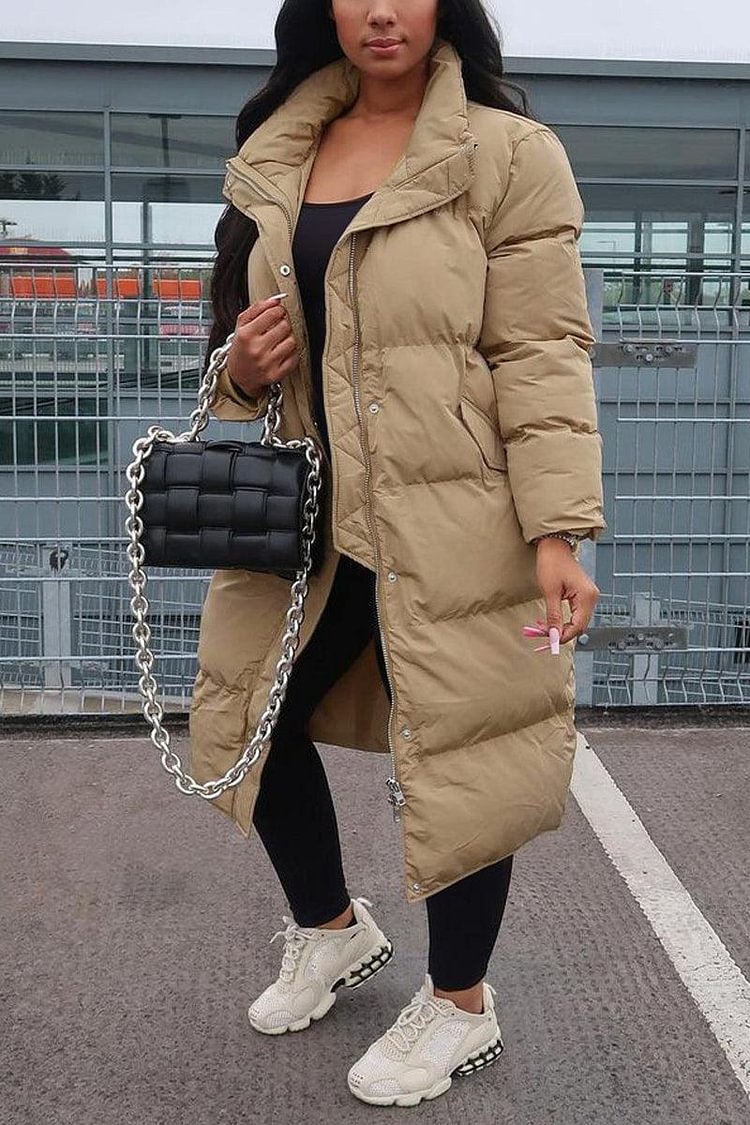 Plus Size Casual Winter Solid Puffer Jacket