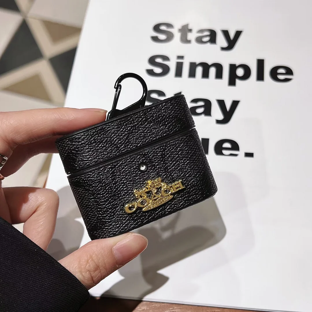 COACH Coach Classic Signature Canvas Metal Monogram Label Apple Wireless Earphones AirPods Case ProCaseMall