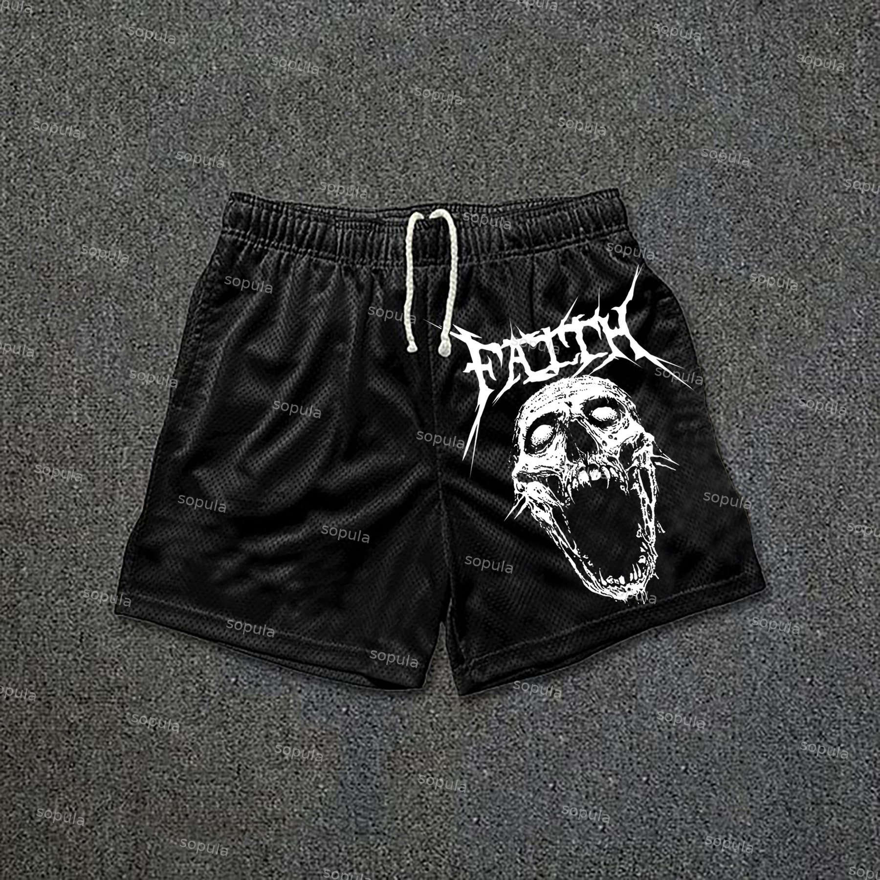 Faith Horror Skull Print Drawstring Mesh Casual Gym Shorts - Sopula｜Premium Graphic Tees & Graphic Clothing