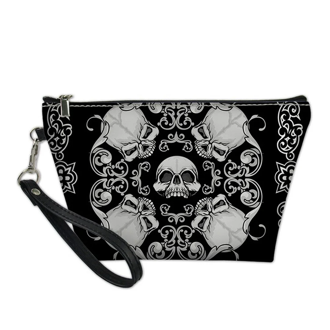 Cartoon Gothic Skull Travel PU Leather Egirl Makeup Bag BE450