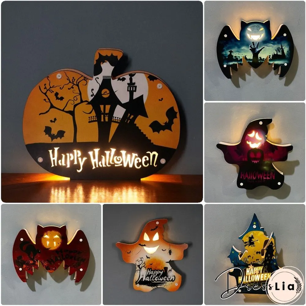 Wooden Halloween Themed LED Light For Holiday Decoration