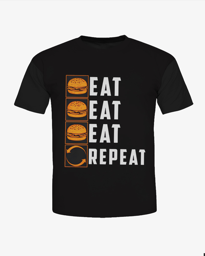 Men's Plus Size Retro fun 'Eat, Eat, Eat Burgers' Printed T-shirt Shorts Suit