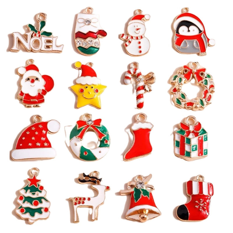 10 PCS/Package 13 * 20mm 15 * 22mm 17*24mm Alloy Rhinestones Bell Snowman Elk Pendant Jewelry Accessories