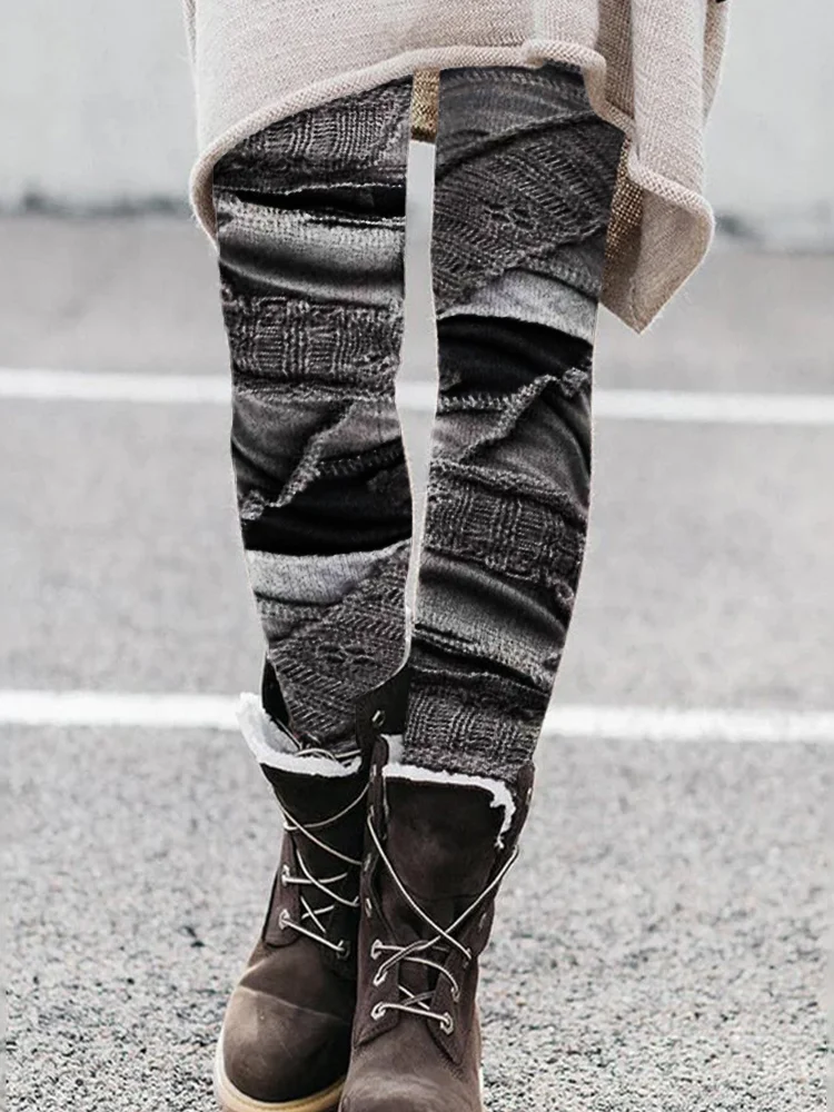 Vintage Distressed Patchwork Cozy Knit Leggings
