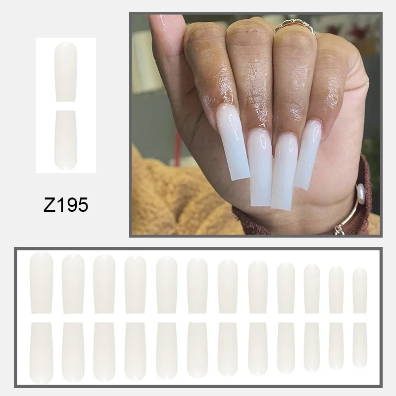Churchf Long Tubing White Solid Color Simple French Fake Nails Ins Wind Half Bright Oil Beauty Nail Piece Removable