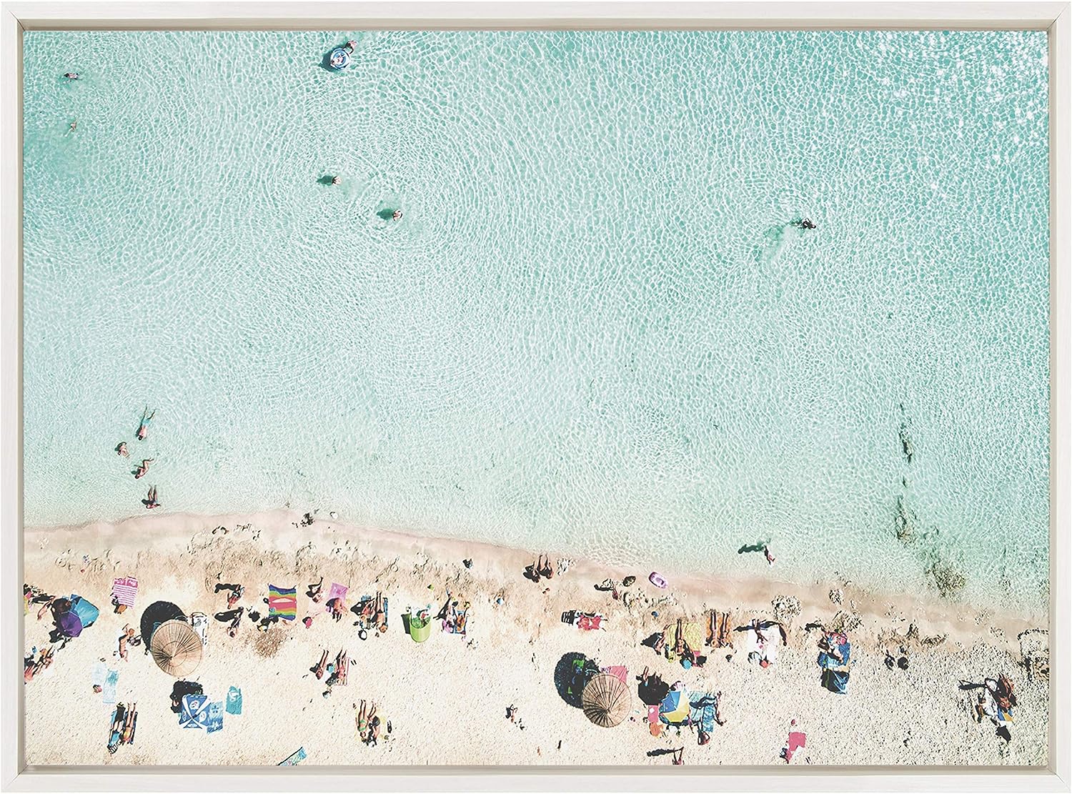 DesignOvation Sylvie Turquoise Beach from Above Framed Canvas Wall Art by Amy Peterson, 23x33 White, Beautiful Coastal Beach Home Decor 23x33