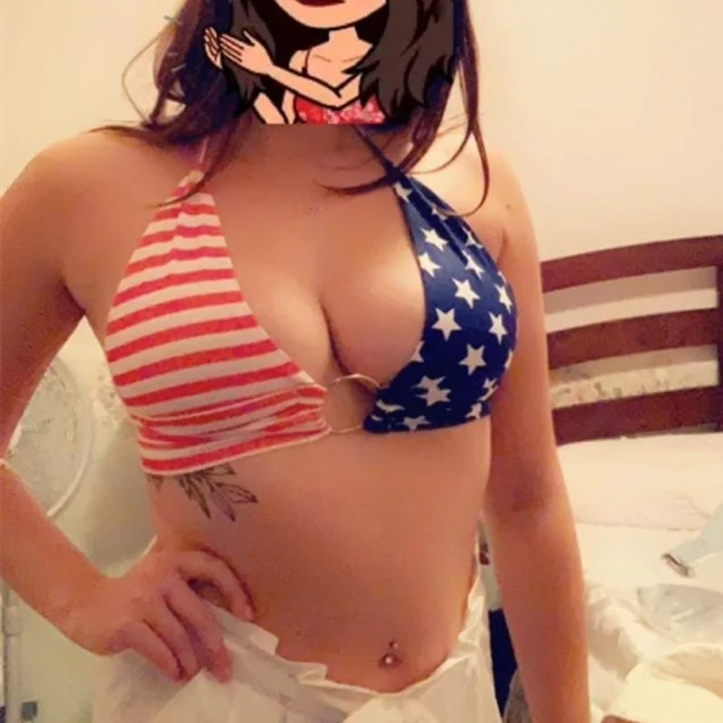 Churchf 2024 Women's New Sexy V-Neck American Flag Hanging Neck Ring With Velvet Chest On The Back