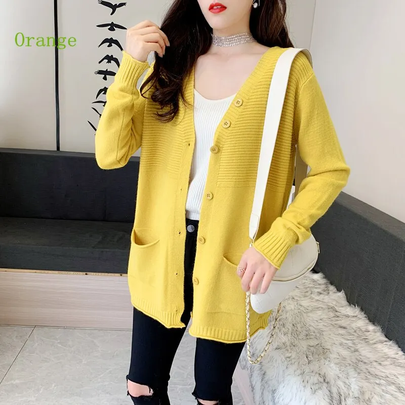 Fashion Knitted Cardigan Women Coat Solid 2020 Spring Autumn Fashion V Neck Long Sleeve Korean Style Sweater Coat Tops Ladies