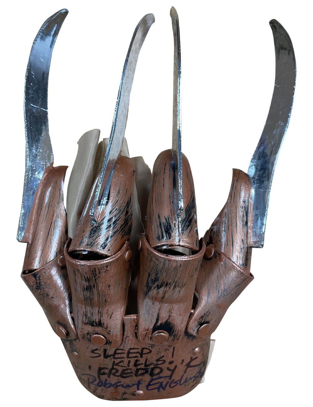 Freddy Krueger Plastic Glove Sleep Kills Black Blue Signed by Robert Englund COA