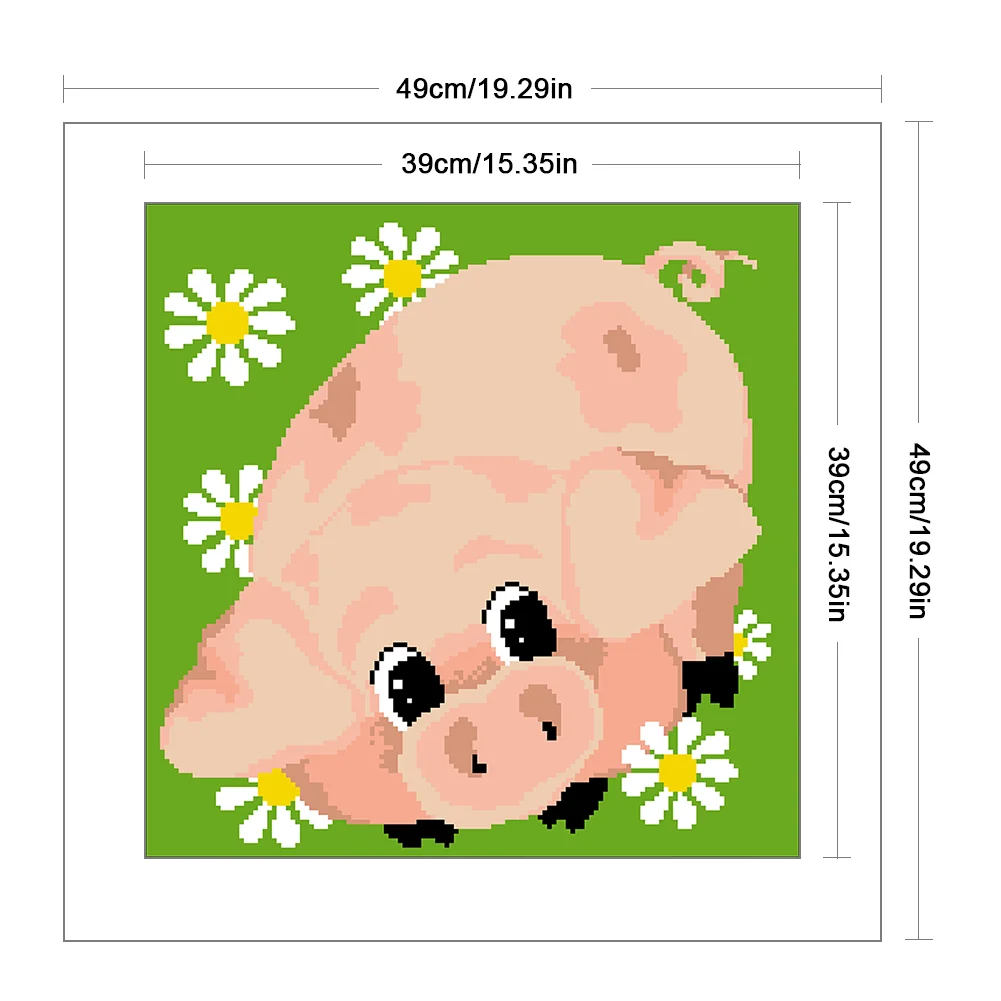 9CT Full Stamped Cross Stitch Bead Embroidery - Pig(Canvas|39*39CM)