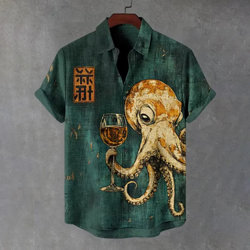 Men's Octopus Holding A Goblet Art Print Casual Shirt  artssus