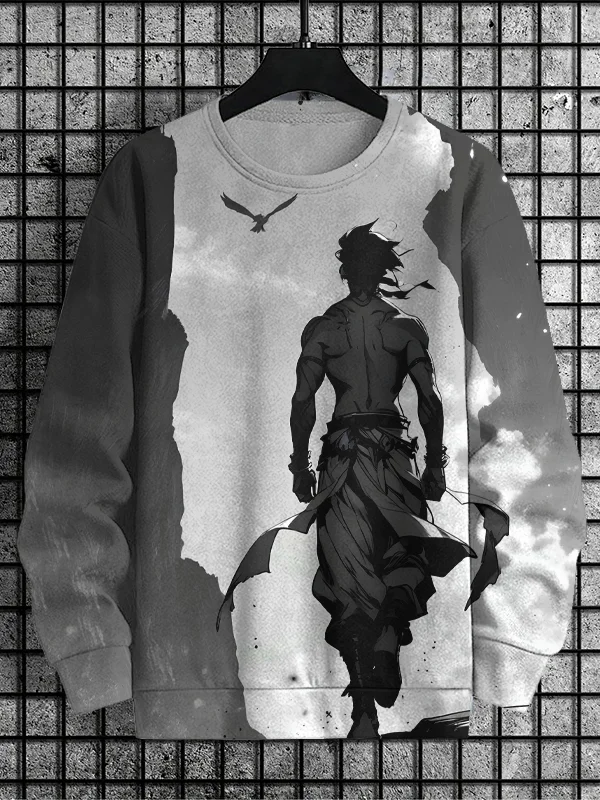 Men's Japanese Samurai Back Print Casual Sweatshirt