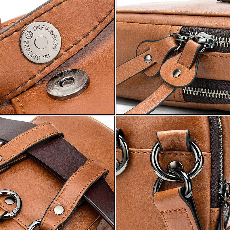 Men's Leather Belt Bag Retro Double Zipper Phone Bag