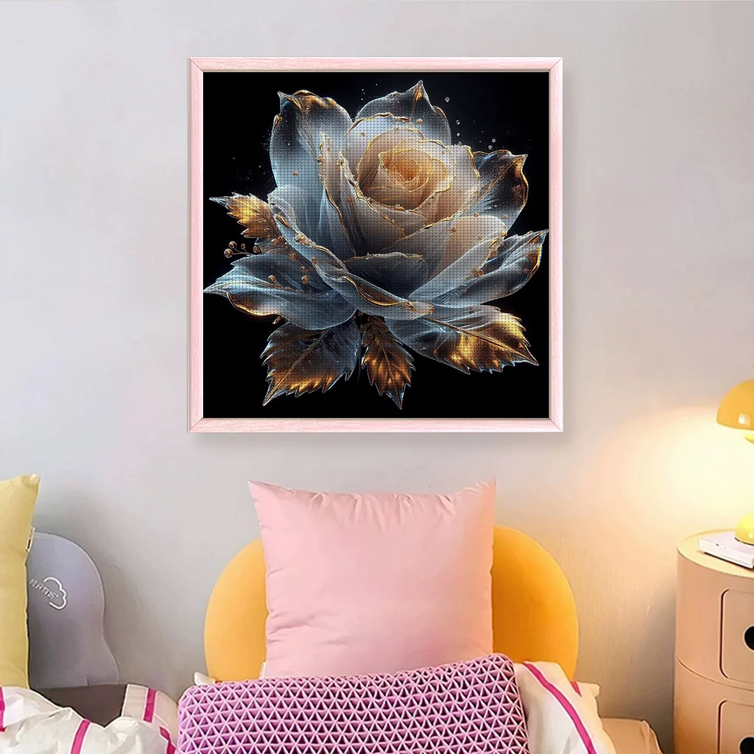 Gold Flower Full 18CT DIY Counted Cross Stitch Arts Kits for Home Decor 30x30cm