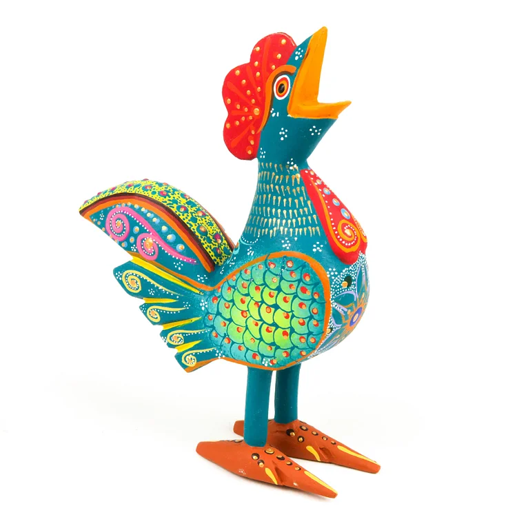 Beautiful Rooster - Oaxacan Alebrije Wood Carving Mexican Folk Art Sculpture