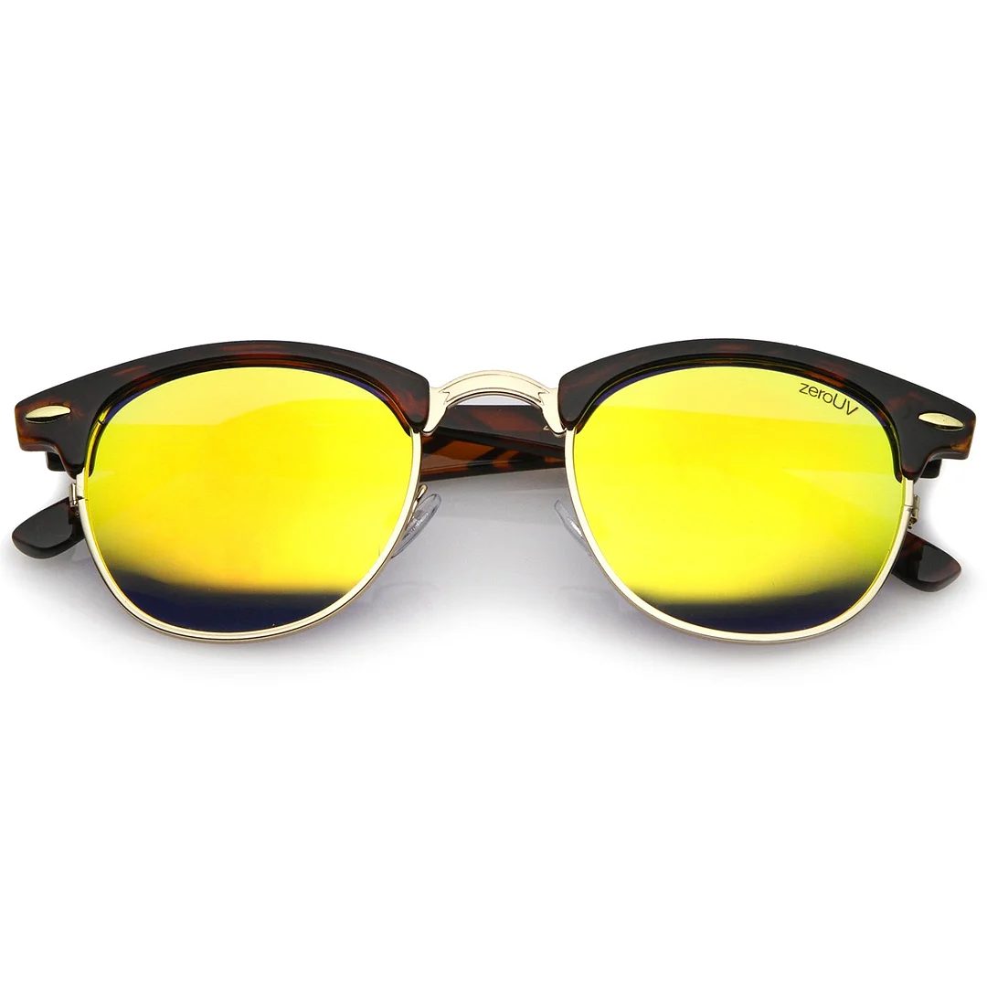 Classic Horn Rimmed Neutral Colored Lens Semi-Rimless glasses 49mm