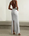 Elegant Sequined Halter Neck Dress Gown