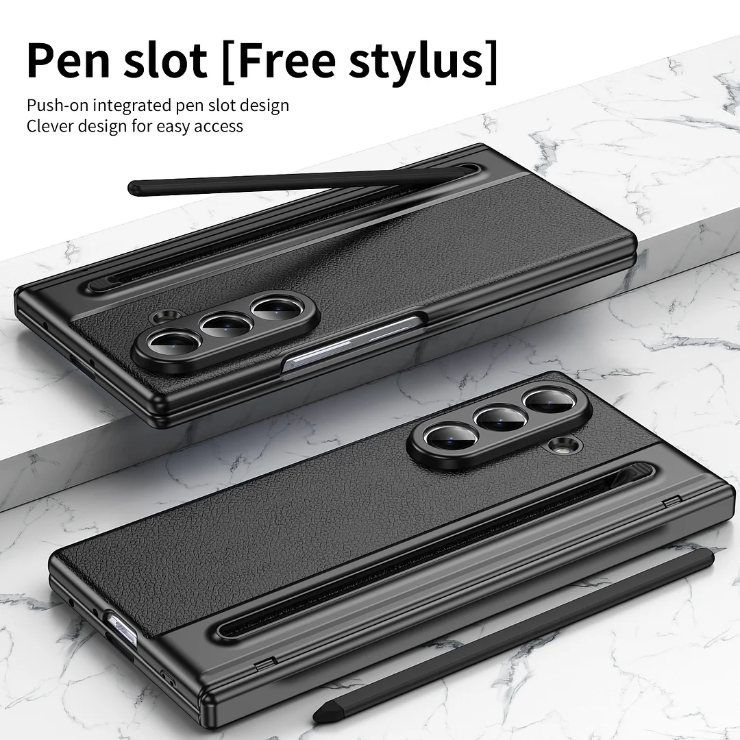 For Samsung Z Fold 7 6 5 4 3 SE 360&deg; Protection Hinge HD Glass Film Foldable Leather Phone Case with Pen Slot