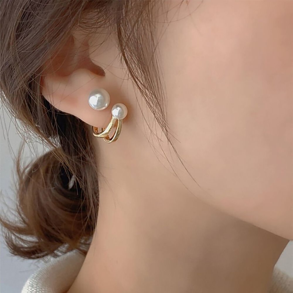 Shecustoms™ Gold Geometric Pearl Hoop Earrings
