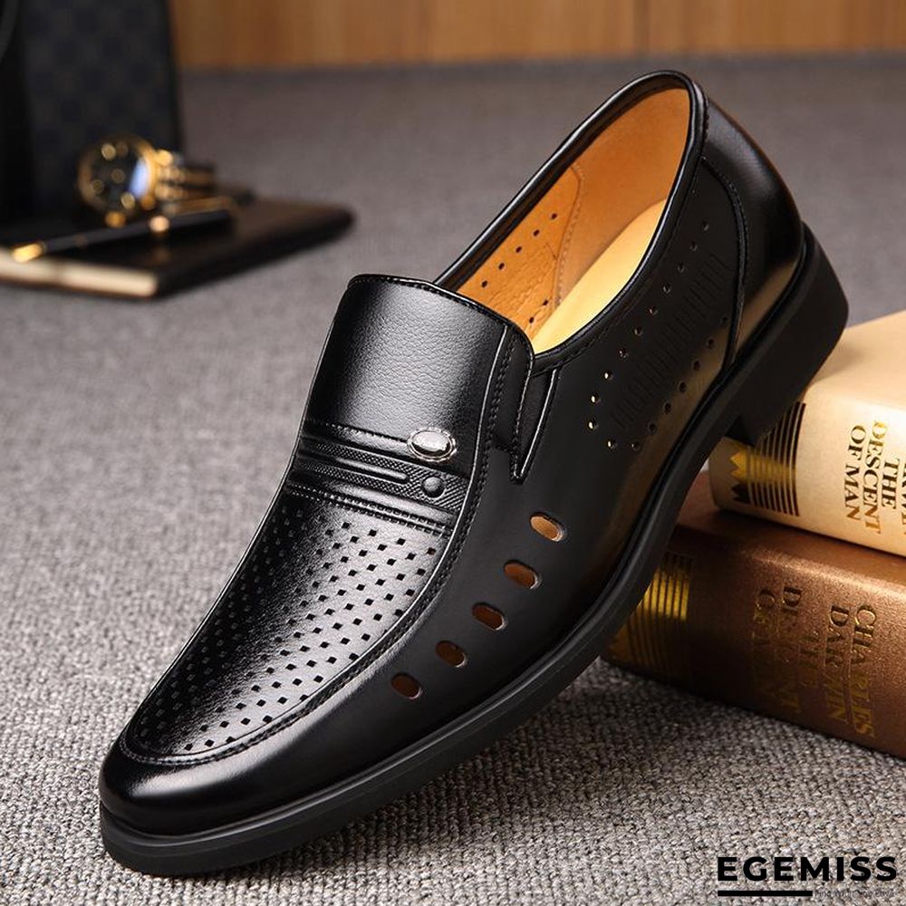 Men's Breathable Slip-On Hollow Leather Classic Business Wedding Shoes Flat Shoes | EGEMISS