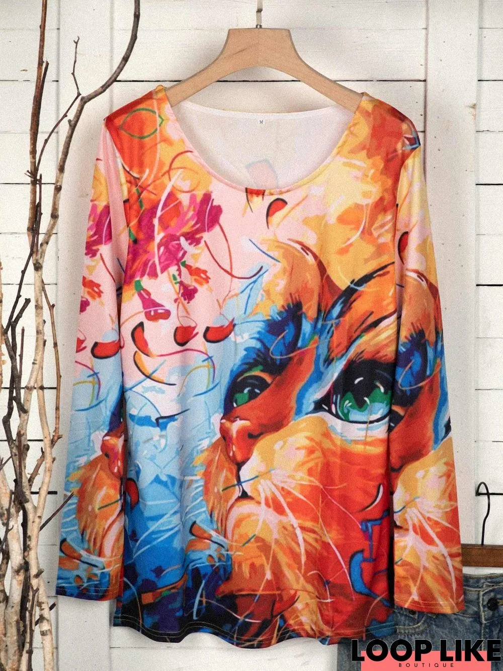 Cats Print Long Sleeve Casual Crew Neck T-shirt & Top