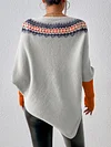 Grey Batwing Sleeve Print Sweater