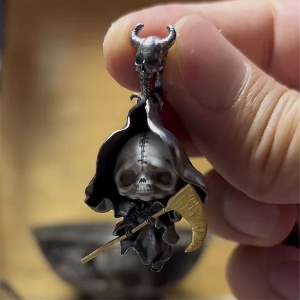 Sterling Silver Skull Sickle Mask Male Pendant Necklace