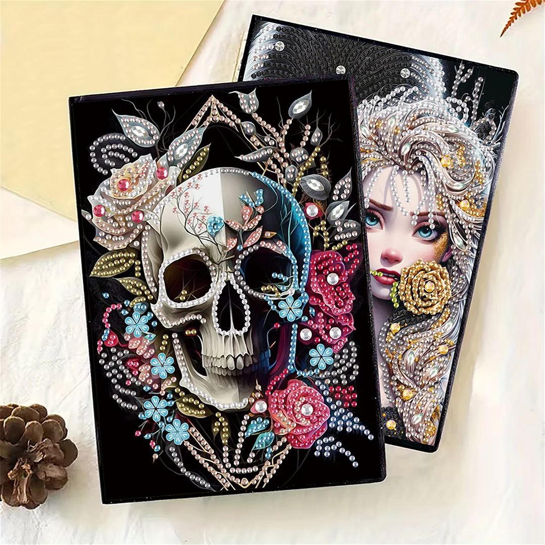 2pcs Girl Partial DIY 50 Pages A5 Diamond Painting Notebook for Study Drawing