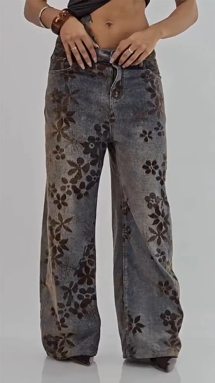 Women Printed Washed Water Casual Jeans