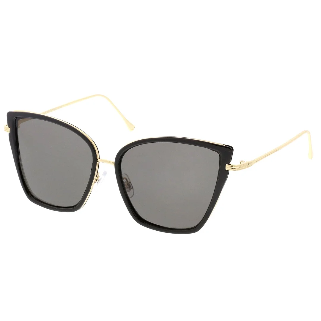 Women's Oversize Cat Eye glasses With Slim Arms Metal Trim Tinted Lens 56mm