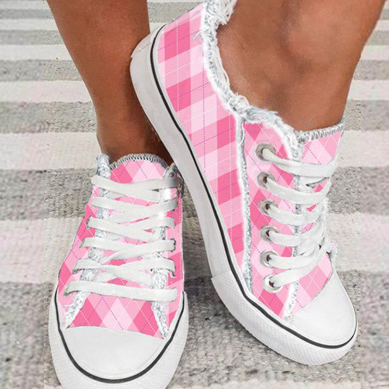 Fashion Pink Plaid Casual Espadrilles wearshes